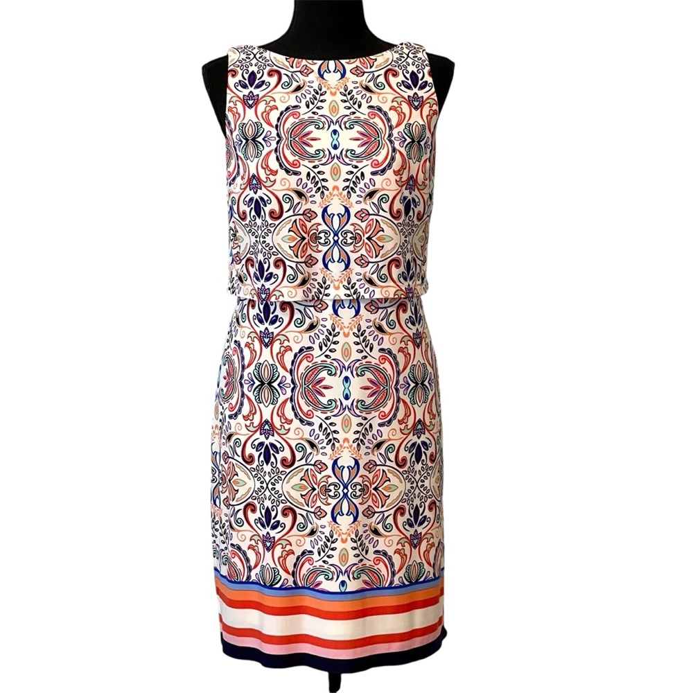 Vince Camuto Size 4 Kaleidoscope Paisley Print Blouson Dress Sleeveless Stretch